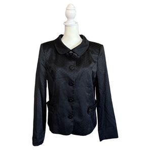 Perry Ellis Polka Dot Peter Pan Collar Blazer Jacket Black Size 12
